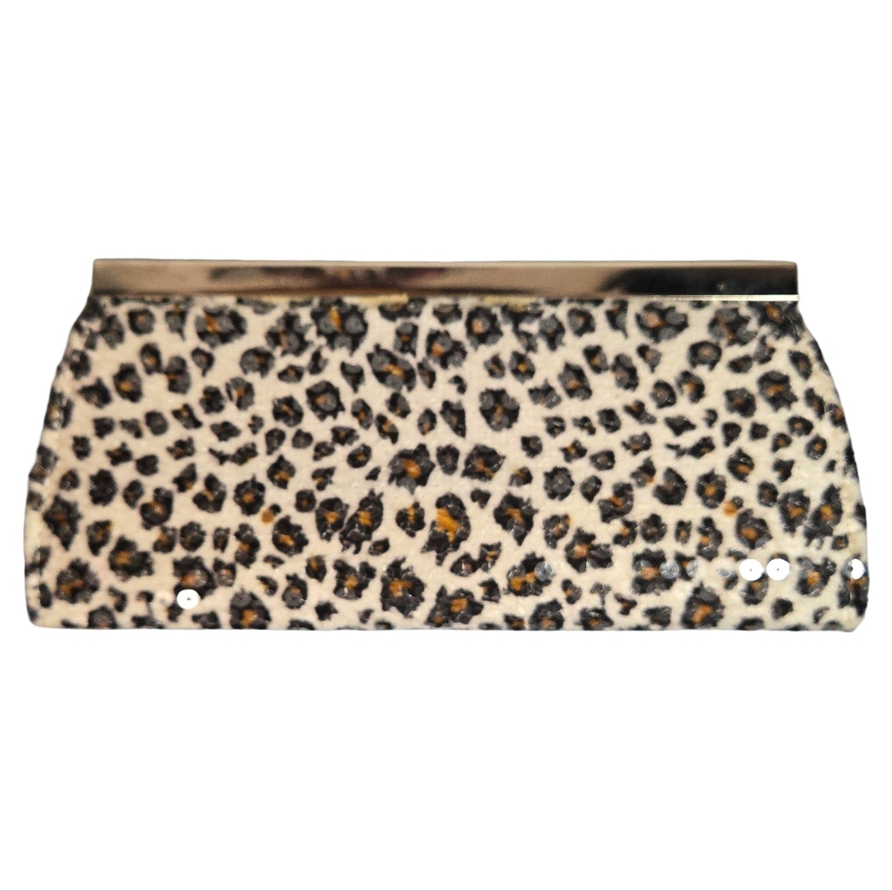 Leopard Print Sequin Clutch with Gold Accents - Picture 1 of 7